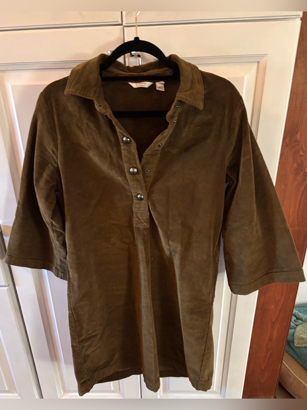 B. Young- Corduroy Button-Front mini dress Olive Green